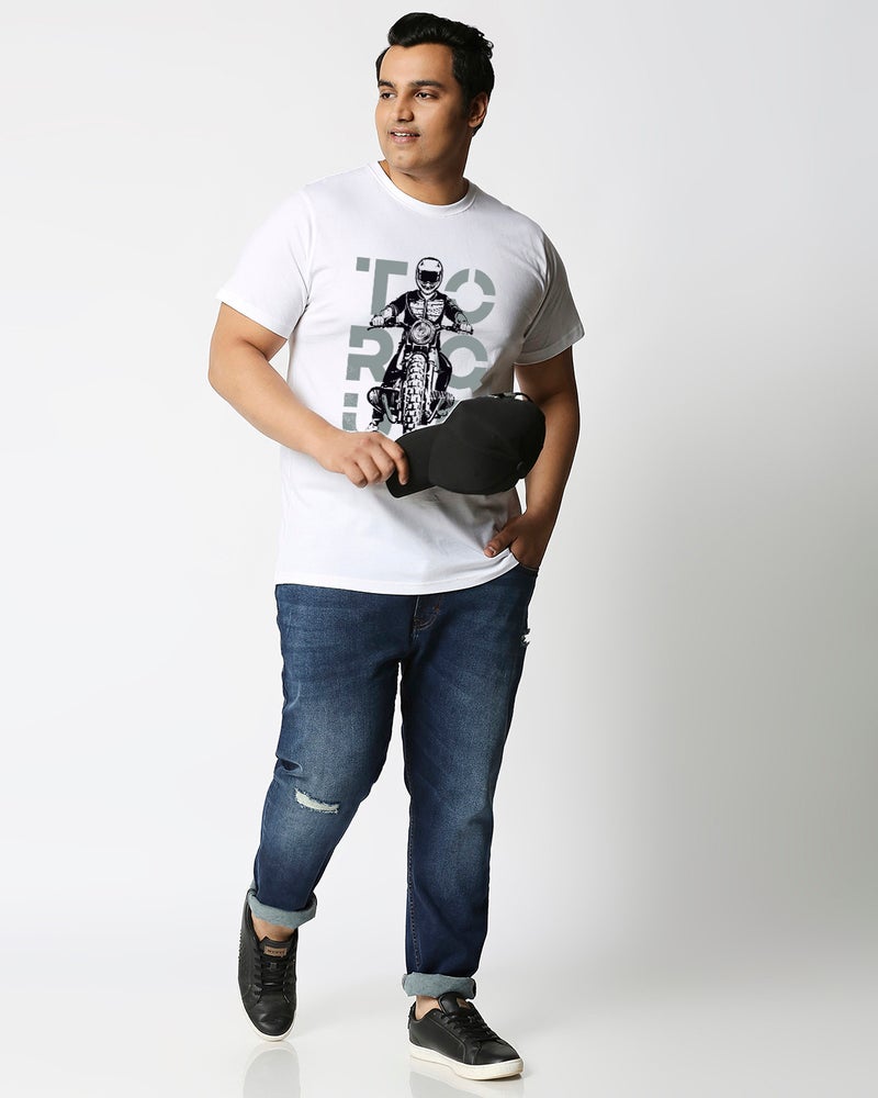 bewakoof Men's White Torque Graphic Printed Plus Size T-shirt - Image 4